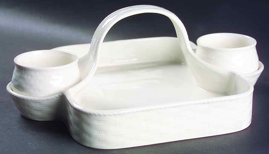 Woodbury Basket White Hostess Tray with 2 Bowls by Nikko-1