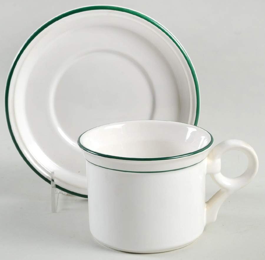 Bistro Bands Green Flat Cup & Saucer Set by Nancy Calhoun-1
