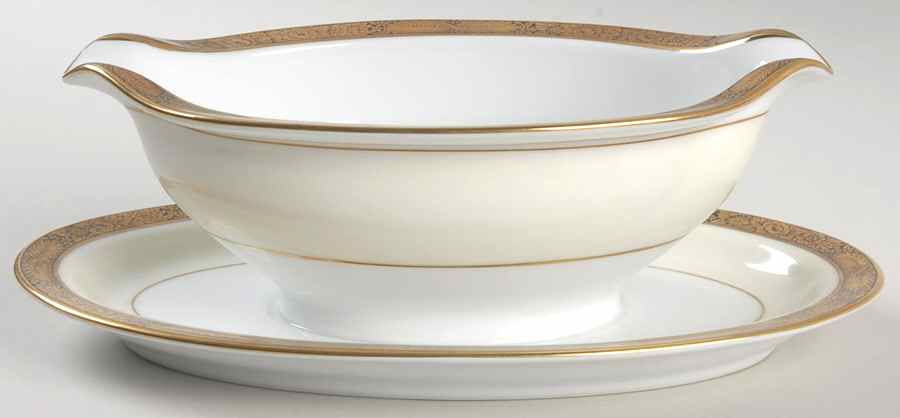 Goldkin (5675) Gravy Boat with Attached Underplate by Noritake-1