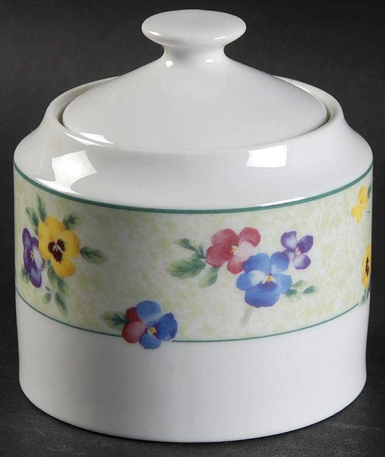 Pansies Sugar Bowl & Lid by Nikko-1