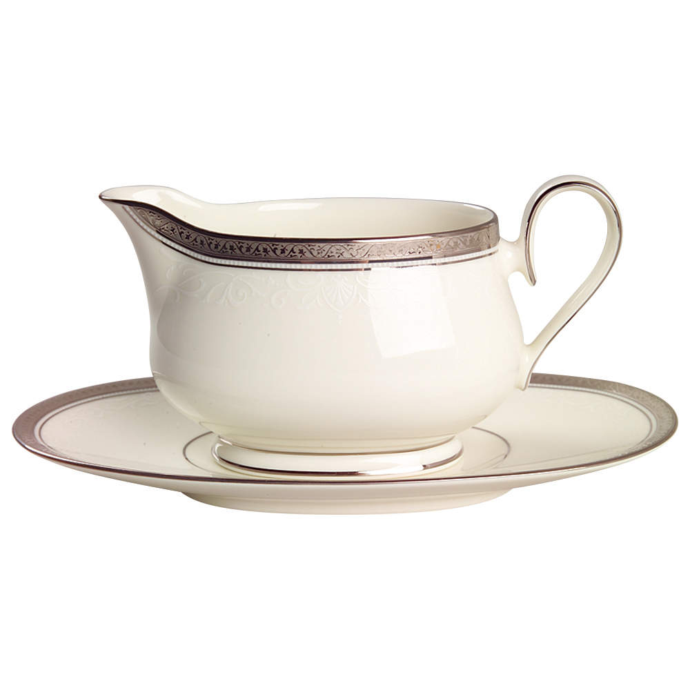 Ardmore Platinum Gravy Boat & Underplate (Relish/Butter) by Noritake-1