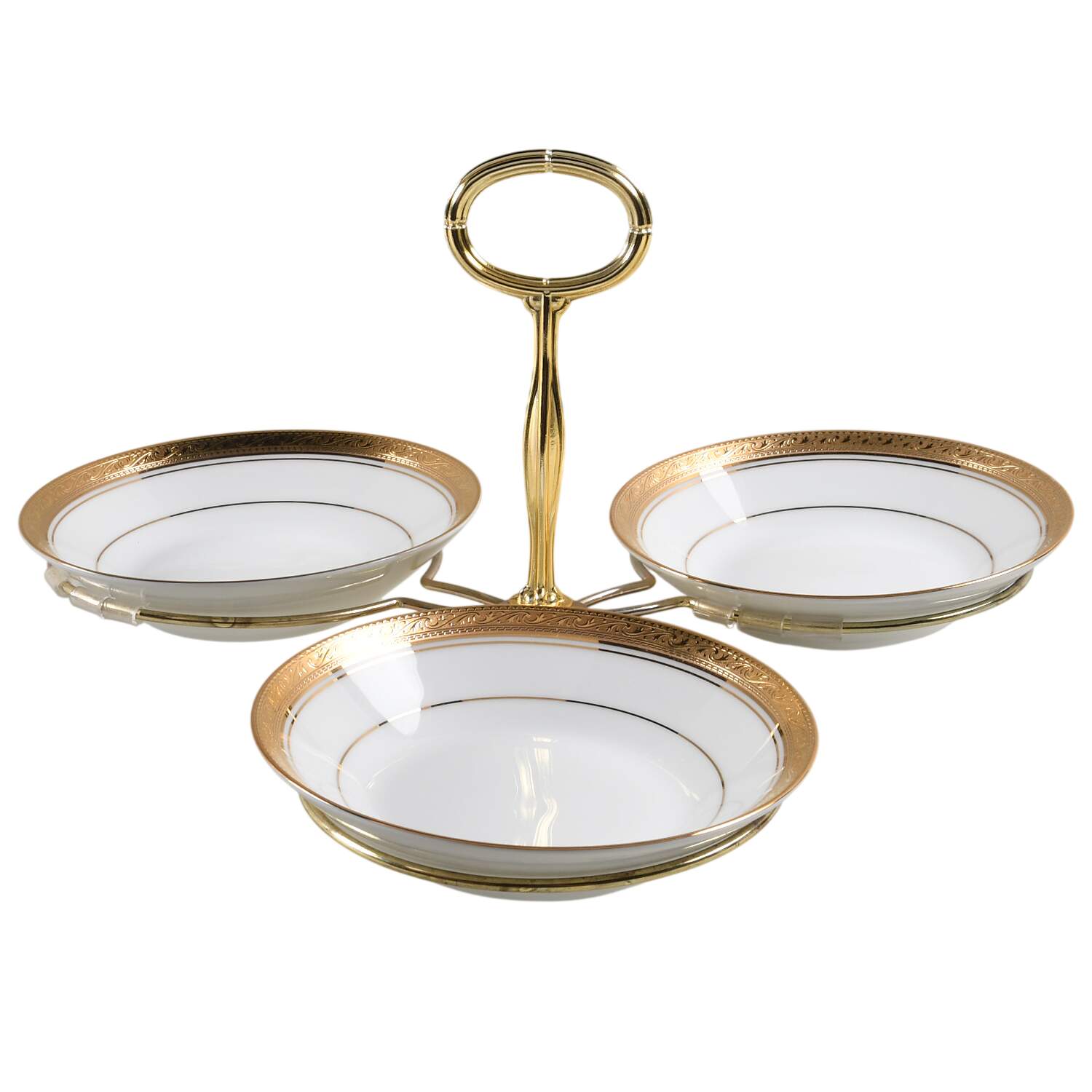 Crestwood Gold 7" x 12" 3-Part Relish & Metal Stand (FR) HC by Noritake-1
