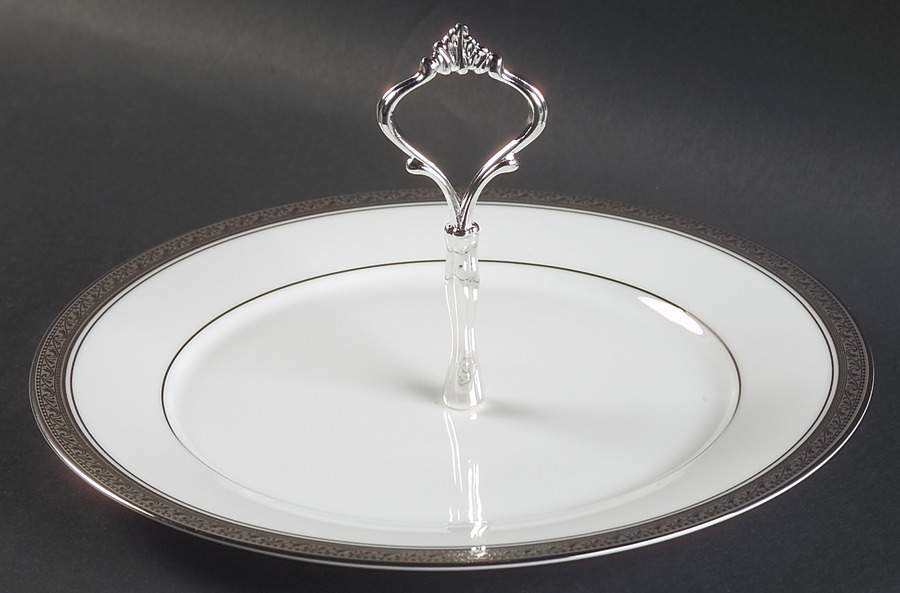 Crestwood Platinum Round Serving Plate with Handle (DP) by Noritake-1