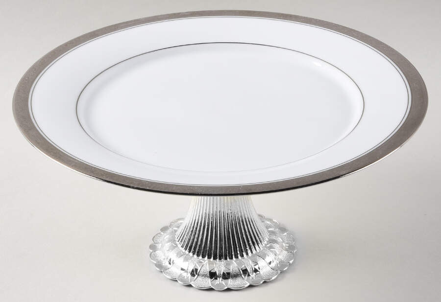 Crestwood Platinum Cake Stand with 4"-5" Metal Pedestal  Hc by Noritake-1