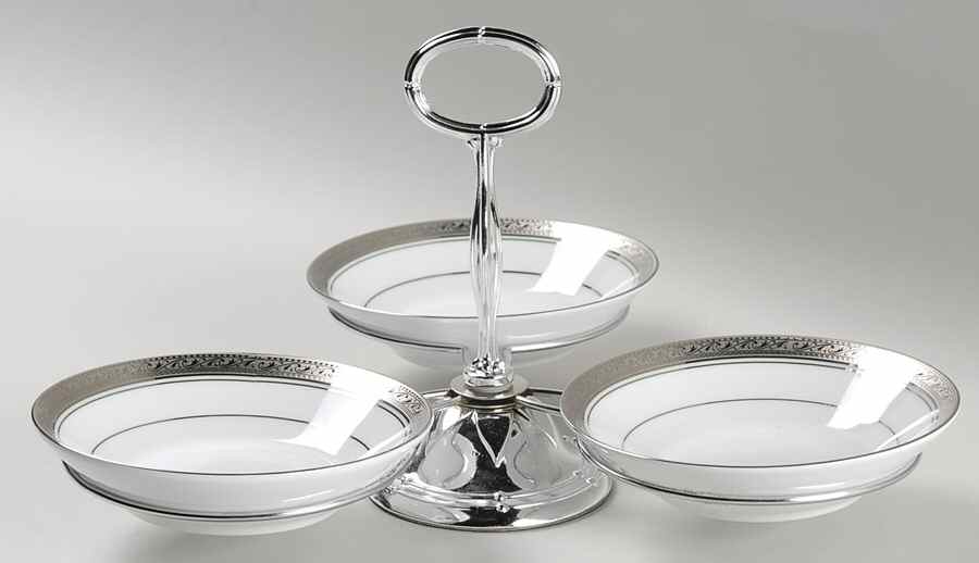 Crestwood Platinum 7" x 12" 3-Part Relish & Metal Stand (FR) HC by Noritake-1