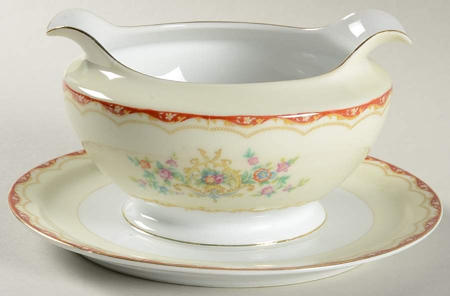 NAT29 Gravy Boat with Attached Underplate by National China-1