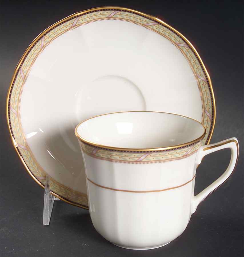 Ribbon and Gold Flat Cup & Saucer Set by Noritake-1