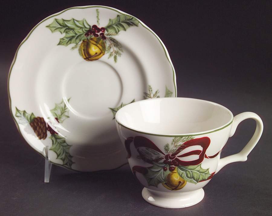 Holly Bells Footed Cup & Saucer Set by Noble Excellence-1