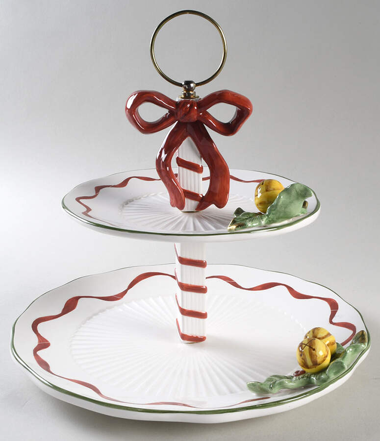 Holly Bells 2 Tiered Serving Tray (Dinner & Salad Plate) by Noble Excellence-1