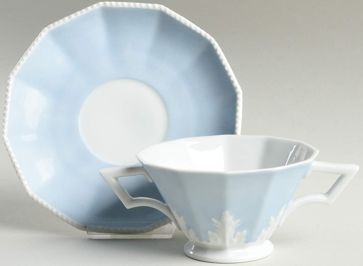 Perl Blue Footed Cream Soup Bowl & Saucer Set by Nymphenburg-1