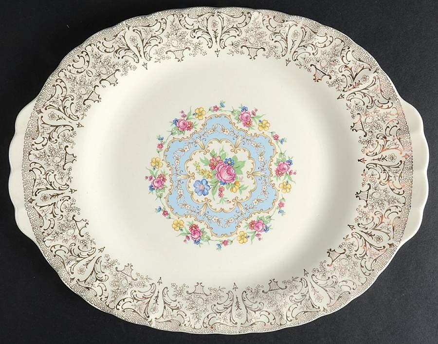 Rose Bouquet 12" Oval Serving Platter by Nasco China (USA)-1