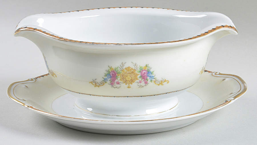 NAT33 Round Gravy Boat/Attached Underplate by National China-1