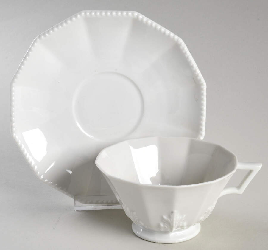 Perl (All White) Footed Cup & Saucer Set by Nymphenburg-1