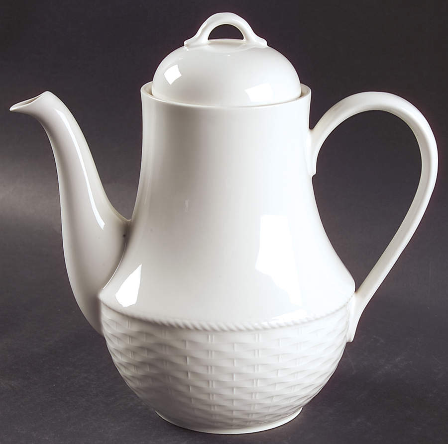 Wicker White Coffee Pot & Lid by Nikko-1