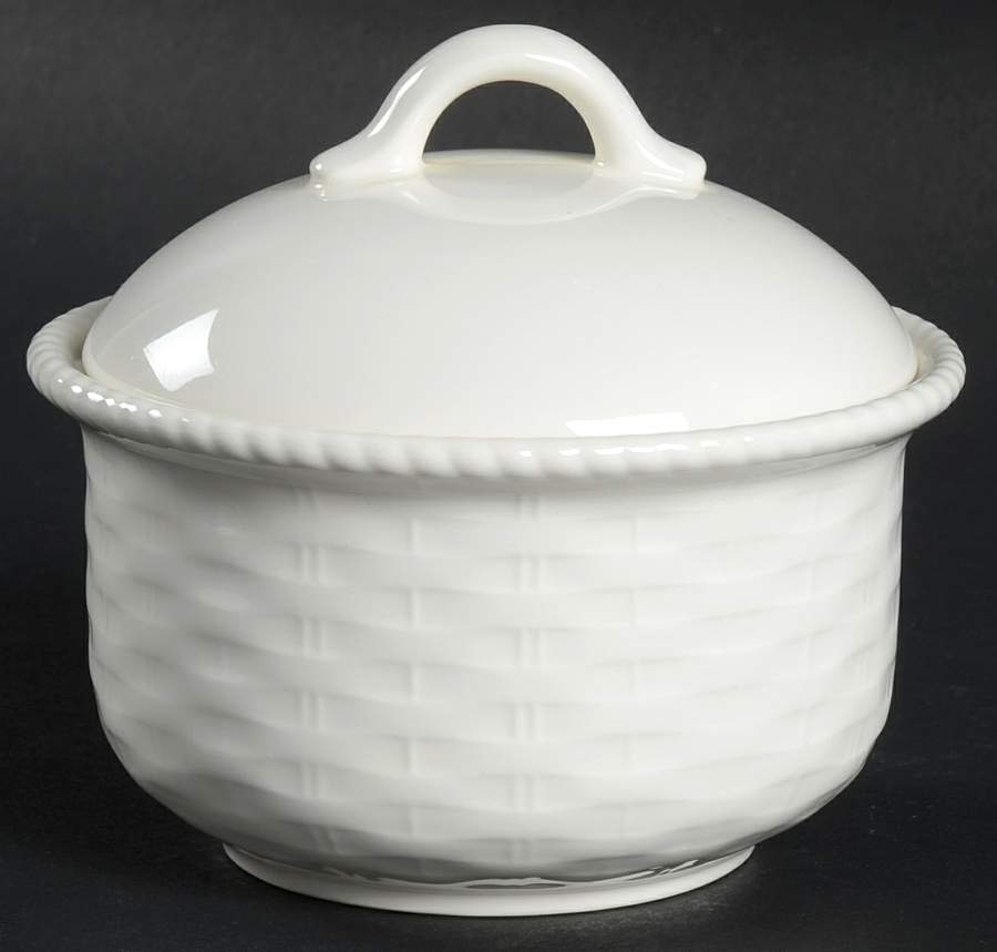 Wicker White Sugar Bowl & Lid by Nikko-1