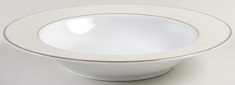 White Linen Large Rim Soup Bowl by Nikko-1
