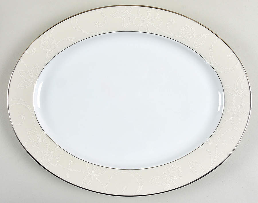 White Linen 14" Oval Serving Platter by Nikko-1