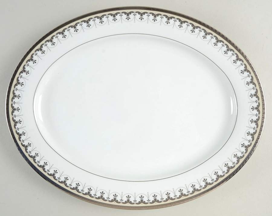 Platinum Splendor 14" Oval Serving Platter by Nikko-1
