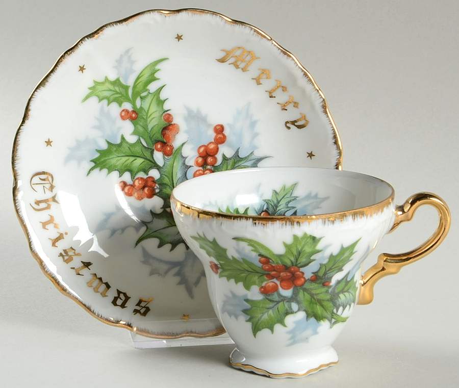 Merry Christmas Footed Cup & Saucer Set by Norcrest-1