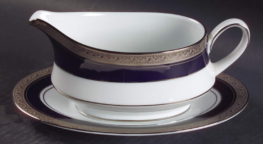Crestwood Cobalt Platinum Gravy Boat & Underplate by Noritake-1