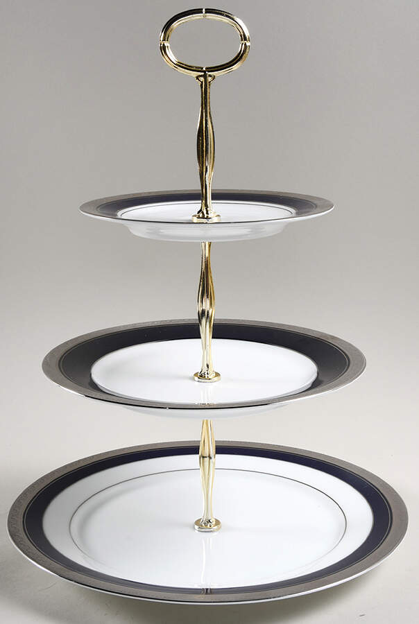 Crestwood Cobalt Platinum 13 7/8"-14 1/4" 3-Tiered Serving Tray(DP,SP,BB) HC by Noritake-1
