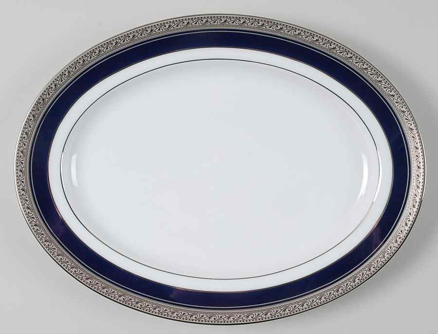 Crestwood Cobalt Platinum 11" Oval Serving Platter by Noritake-1