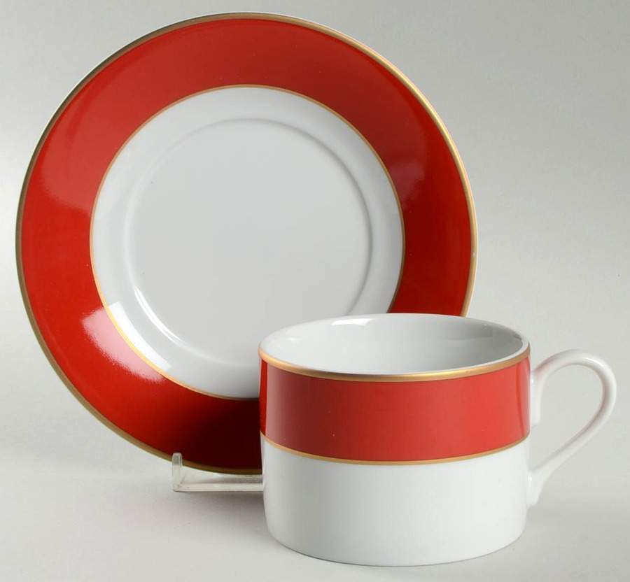 Red Band Flat Cup & Saucer Set by Noble Excellence-1