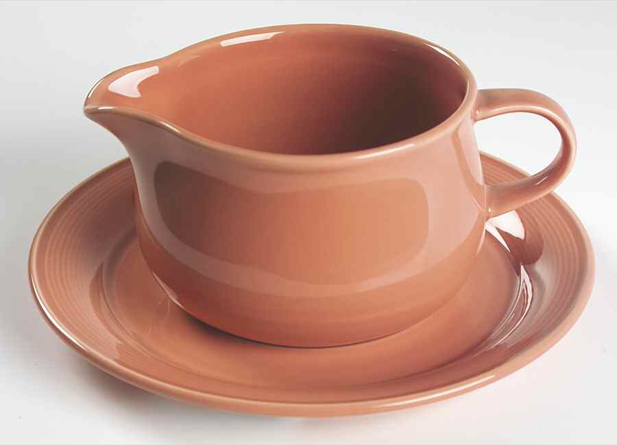 Solid Color Salmon Gravy Boat & Underplate by Nancy Calhoun-1