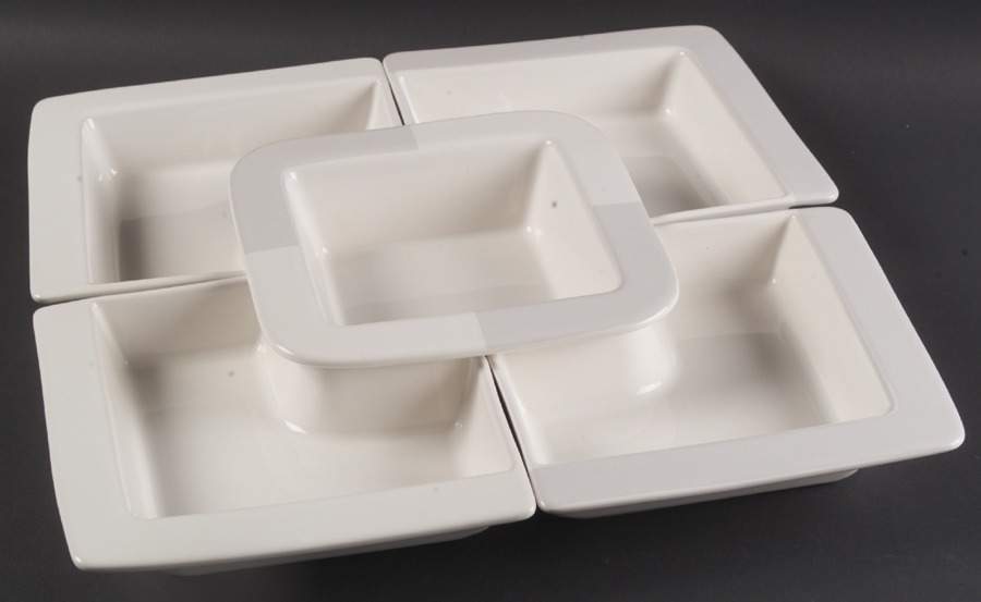 Arctic White (5 Pc) Chip & Dip Set (1 Square Bowl + 4 L Sides) by Nautica-1