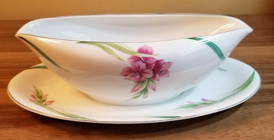 Karen (Gray Trim) Gravy Boat with Attached Underplate by Noritake-1
