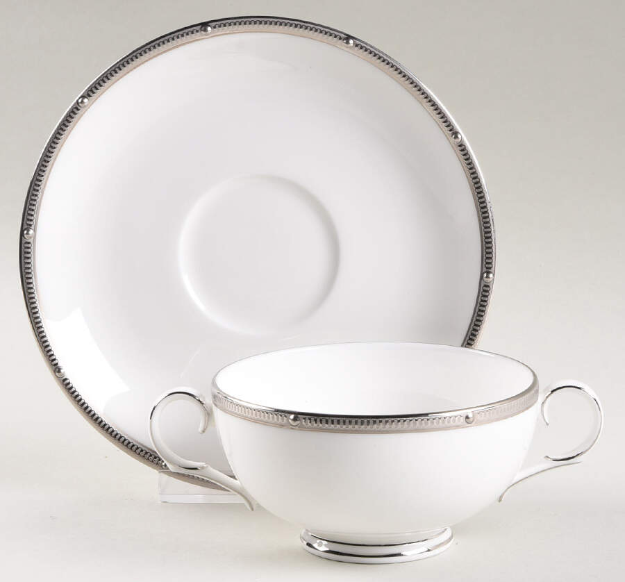 Rochelle Platinum Footed Cream Soup Bowl & Saucer Set by Noritake-1