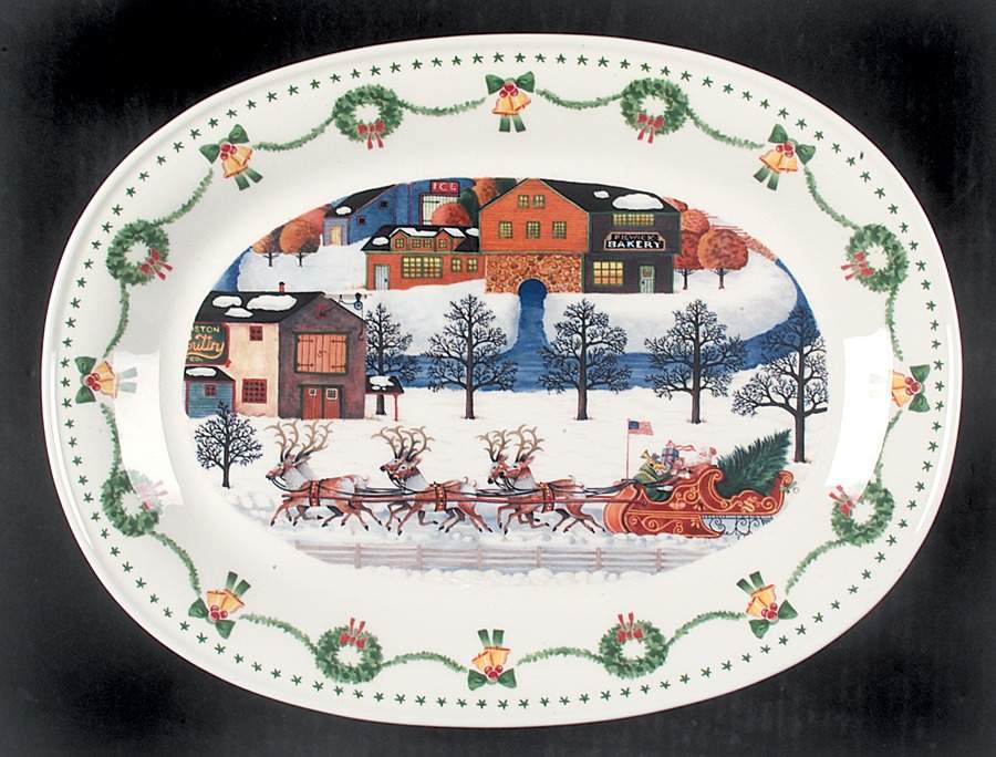 Americana Christmas 14" Oval Serving Platter by Nikko-1
