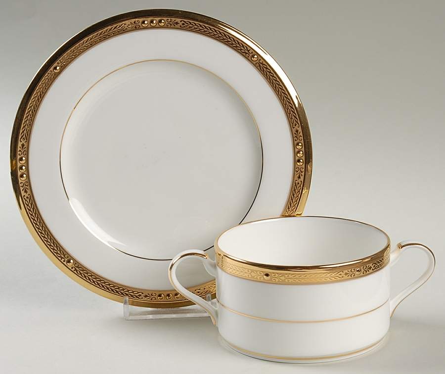 Chatelaine Gold Cream Soup Bowl & Bread Plate/Saucer Set by Noritake-1