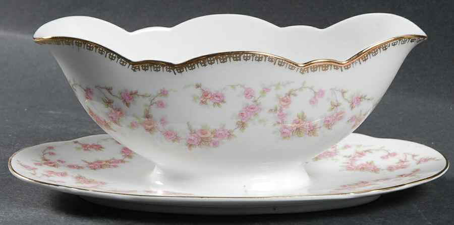 Bridal Rose Gravy Boat with Attached Underplate by NC West Germany-1