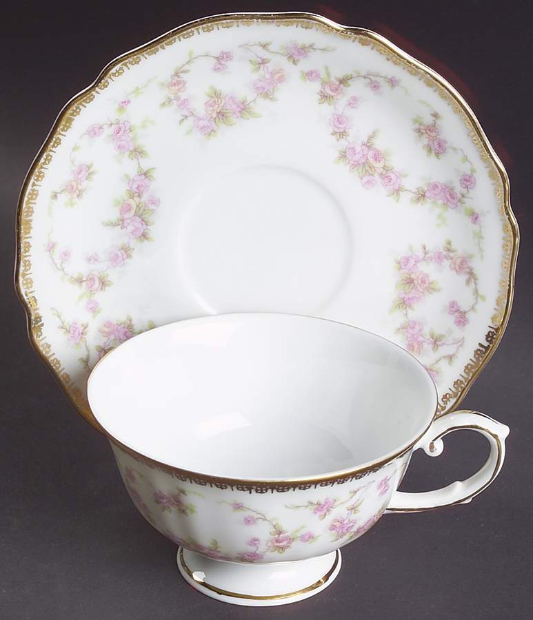 Bridal Rose Footed Cup & Saucer Set by NC West Germany-1