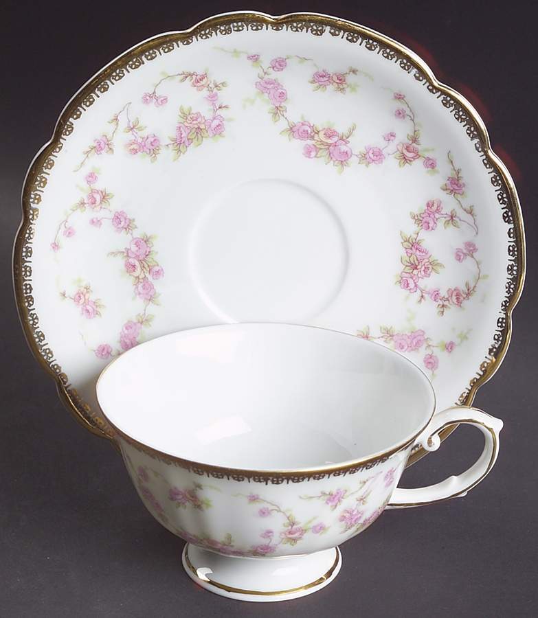Bridal Rose Footed Cup & Saucer Set by NC West Germany-1