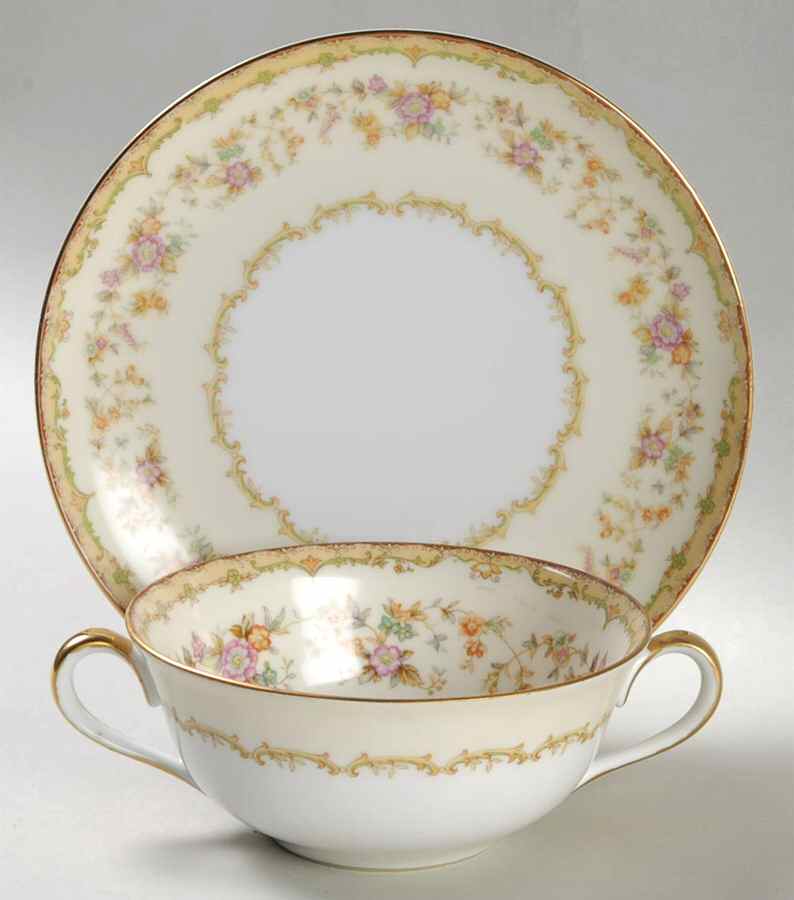 Columbine (No #) Flat Cream Soup Bowl & Saucer Set by Noritake-1