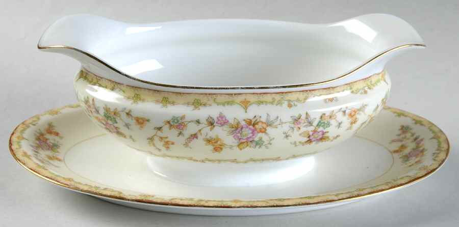 Columbine (No #) Gravy Boat with Attached Underplate by Noritake-1