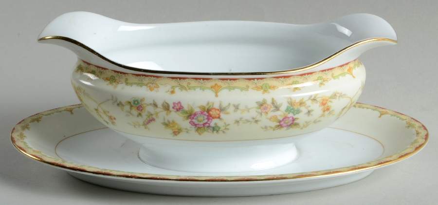 Columbine (No #) Gravy Boat with Attached Underplate by Noritake-1