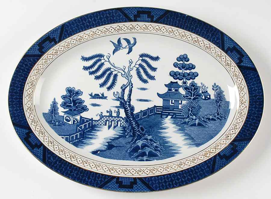 Blue Willow 15" Oval Serving Platter by Nikko-1