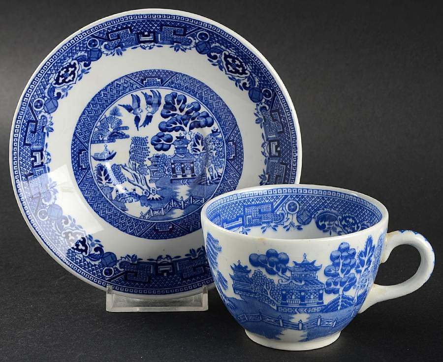 Willow Blue (No Gold Trim) Flat Cup & Saucer Set by North Stafforsdhire-1
