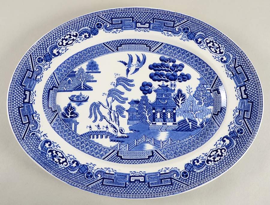 Willow Blue (No Gold Trim) 13" Oval Serving Platter by North Stafforsdhire-1