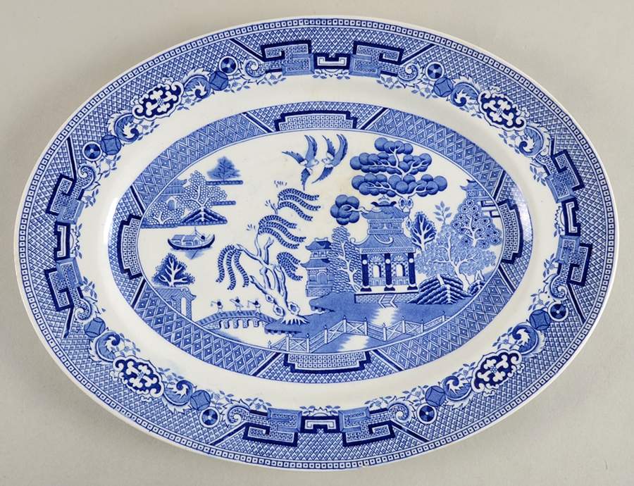 Willow Blue (No Gold Trim) 12" Oval Serving Platter by North Stafforsdhire-1
