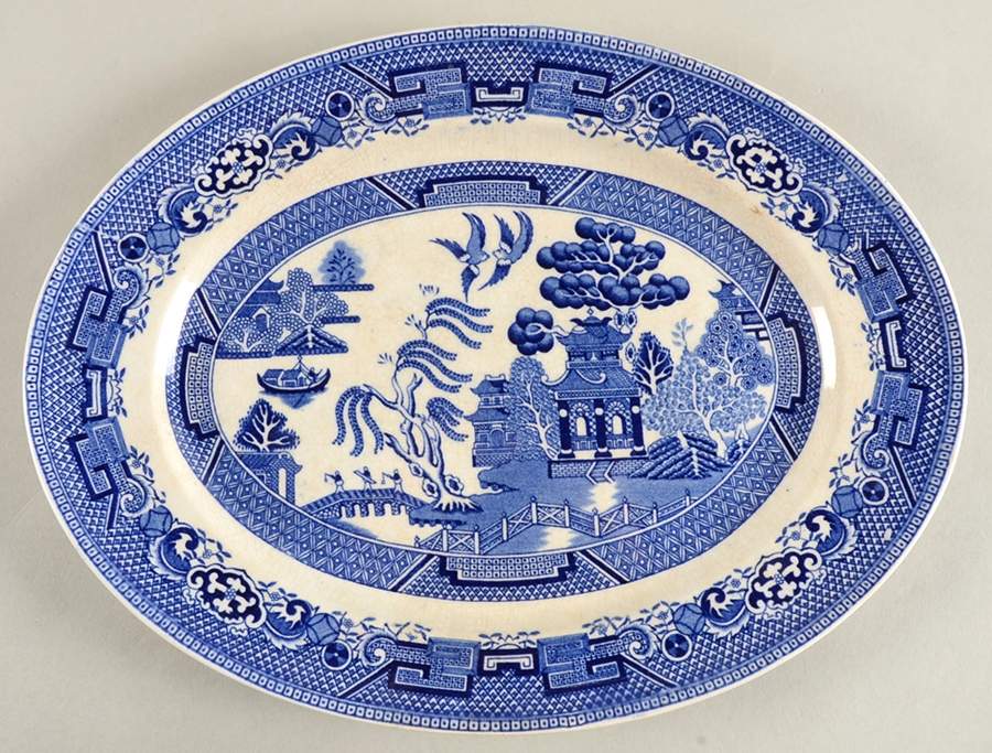 Willow Blue (No Gold Trim) 11" Oval Serving Platter by North Stafforsdhire-1