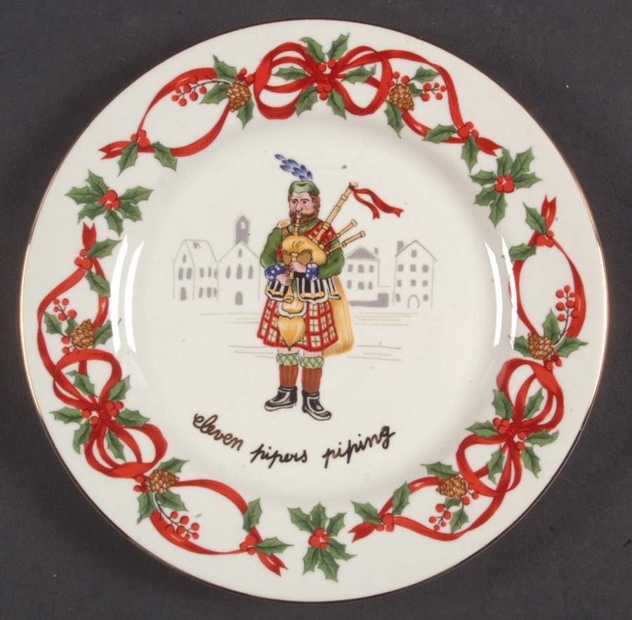 12 Days of Christmas (Red Ribbons, Gold Trim) Salad Plate by Noble Excellence-1