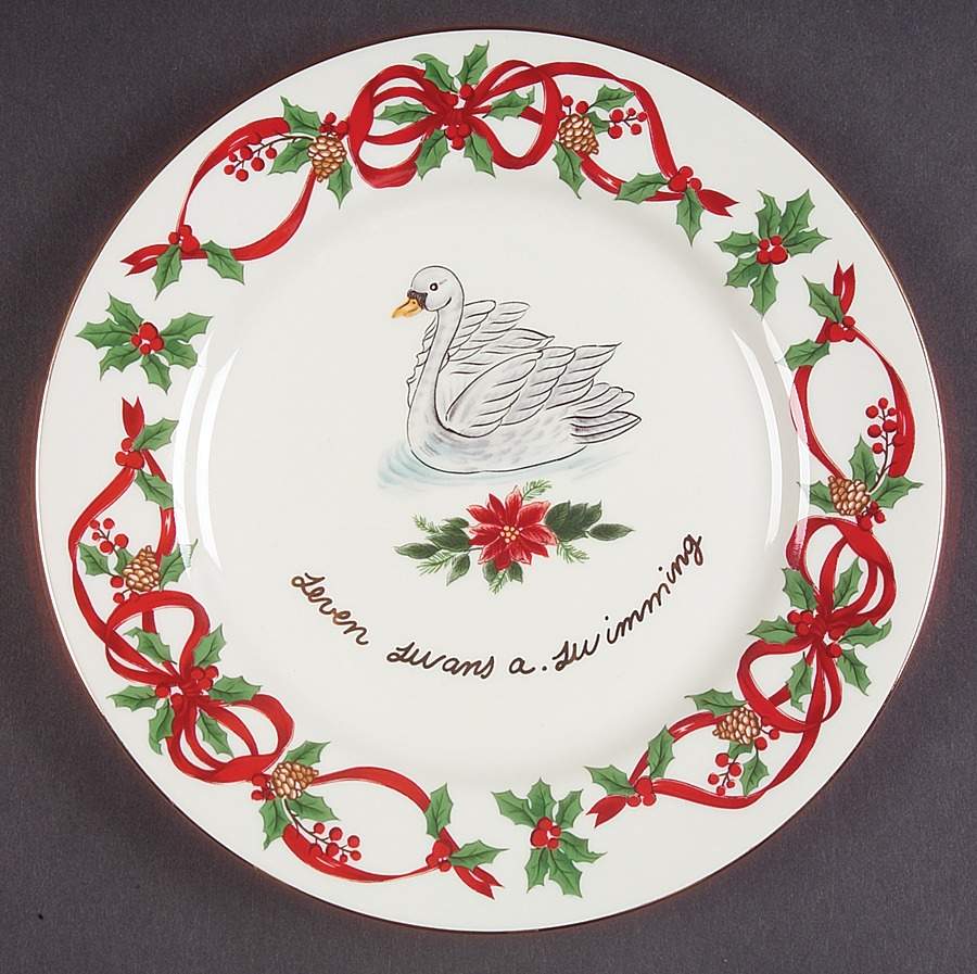 12 Days of Christmas (Red Ribbons, Gold Trim) Salad Plate by Noble Excellence-1