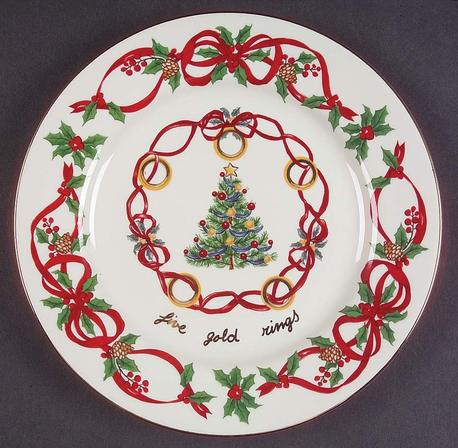 12 Days of Christmas (Red Ribbons, Gold Trim) Salad Plate by Noble Excellence-1
