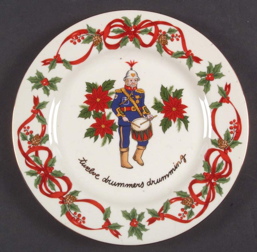 12 Days of Christmas (Red Ribbons, Gold Trim) Salad Plate by Noble Excellence-1