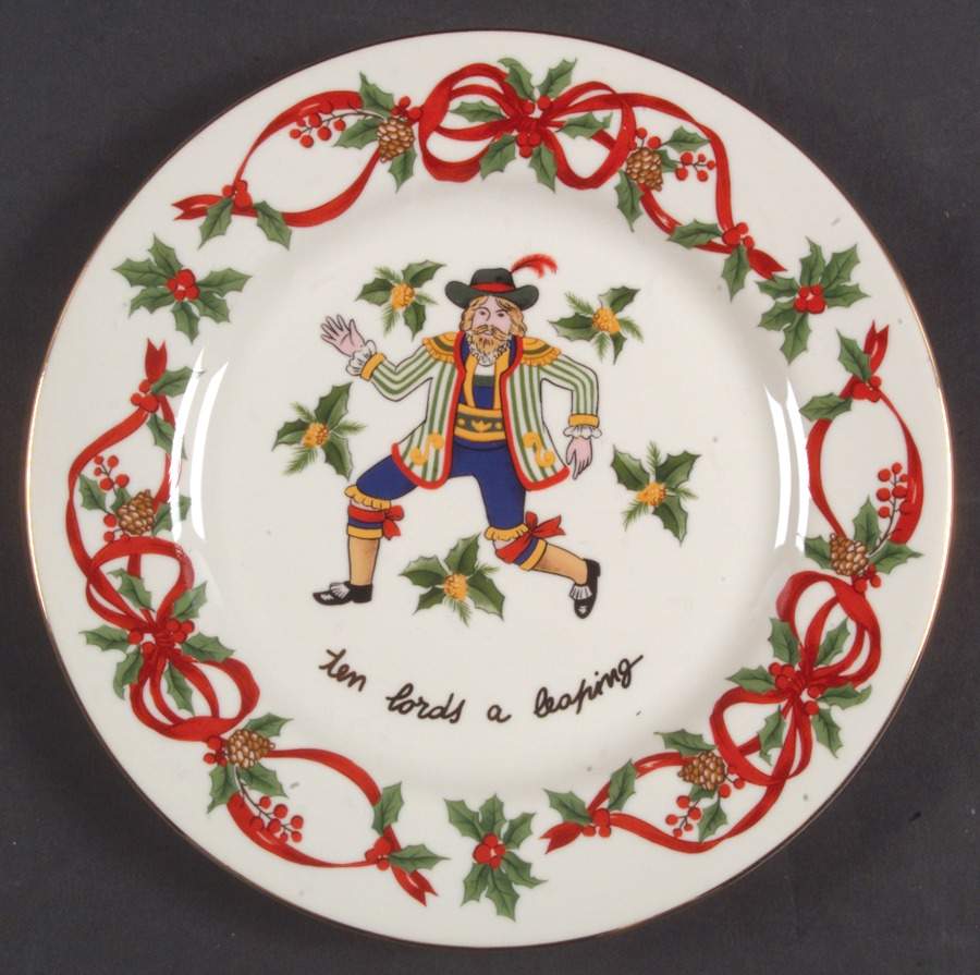 12 Days of Christmas (Red Ribbons, Gold Trim) Salad Plate by Noble Excellence-1