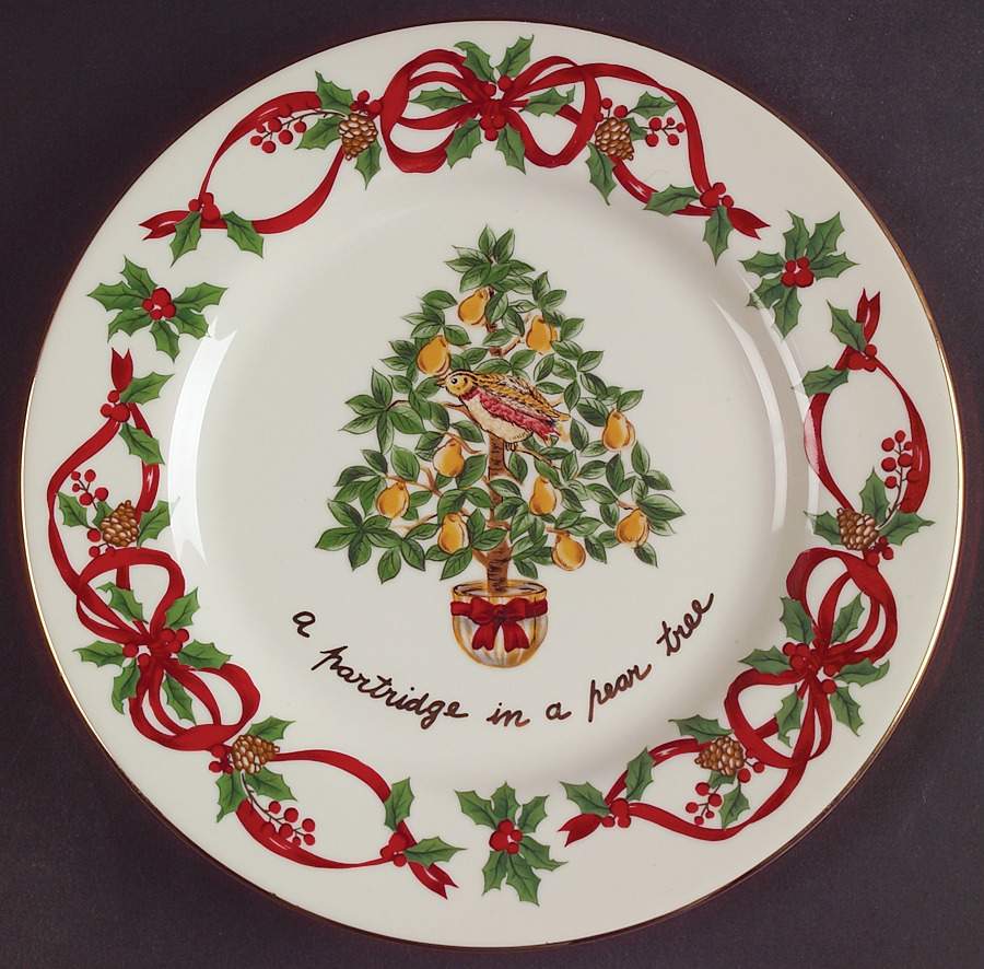 12 Days of Christmas (Red Ribbons, Gold Trim) Salad Plate by Noble Excellence-1
